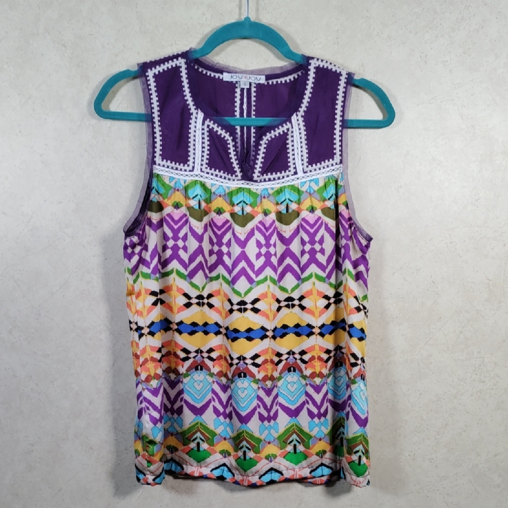 6160 Joy Joy purple & multi-color sleeveless satin blouse S